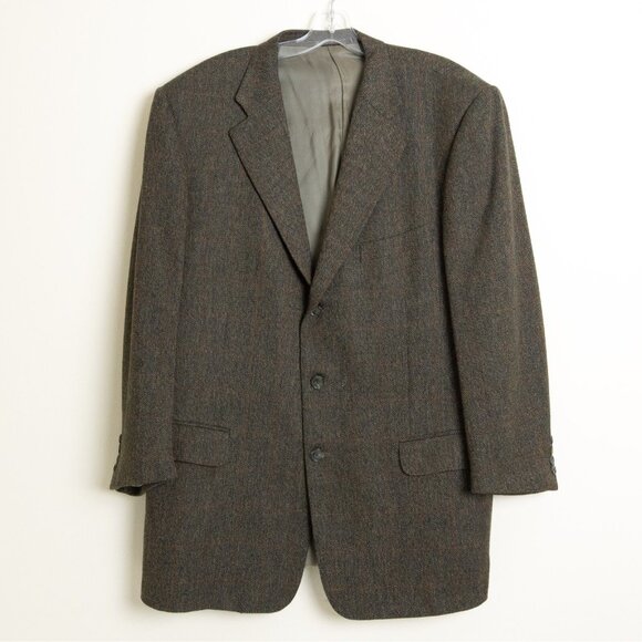 Ermenegildo Zegna Herringbone Tweed Blazer Wool Cashmere Brown Plaid 46 L EU 56 - Picture 1 of 13